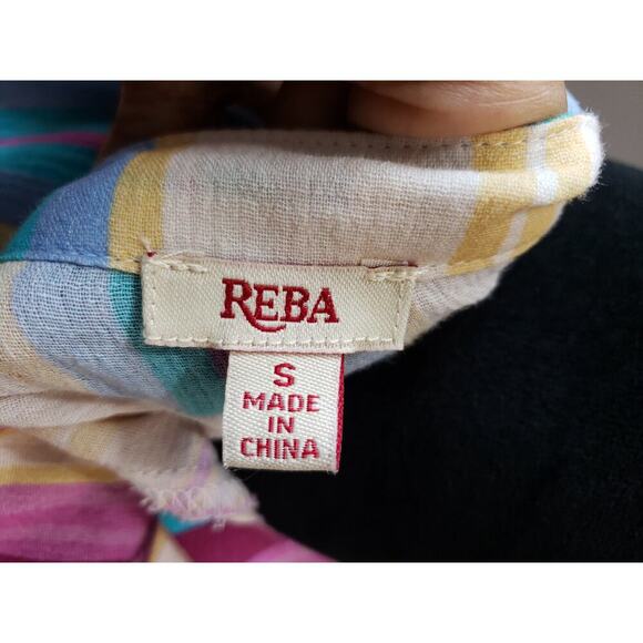 Reba Blouse Top Women S Multicolor Striped Cotton Embroidered Boho Festival - Picture 7 of 11